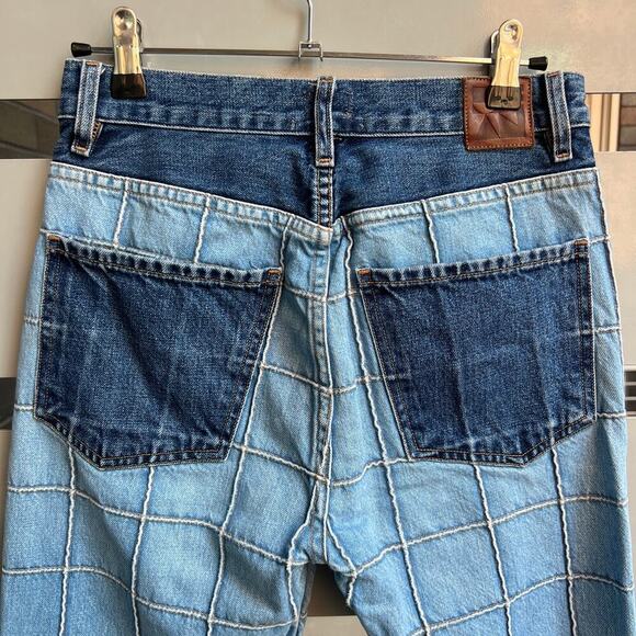 Jean Atelier Unique Grid Stitch Contrast Denim Flare Jeans Size 26 - Picture 5 of 8